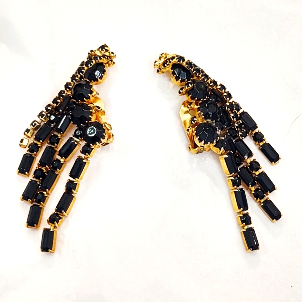 Vintage Couture Hattie Carnegie Rare Black Oversized Earrings